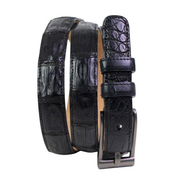 Tommy Bahama Spain BLACK GENUINE CROCODILE 3/4"Wd DRESS WOMEN'S BELT Size L (C71 - Picture 1 of 16